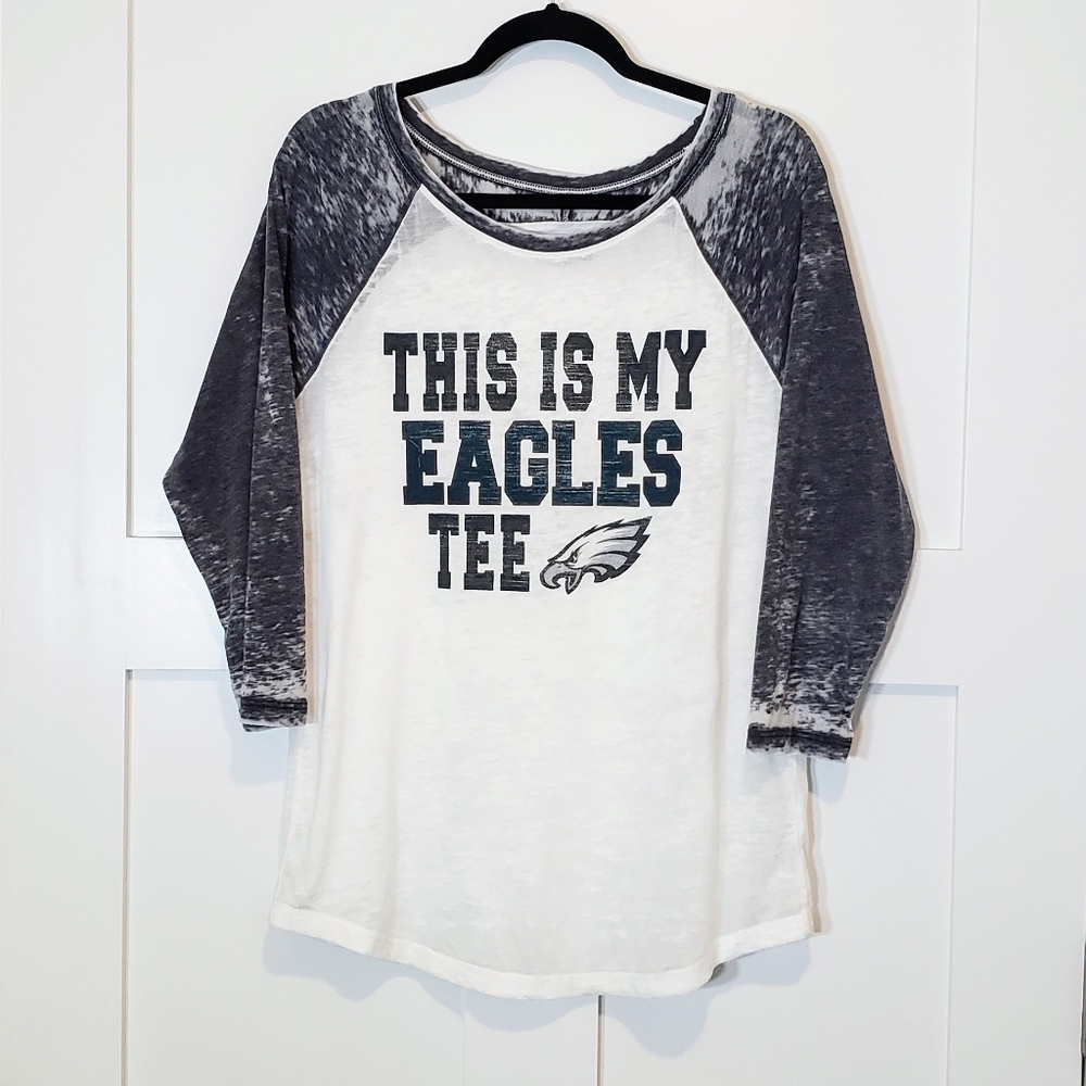 NFL Team Apparel Size Large Philadelphia Eagles Burnout Raglan Gray Whit…